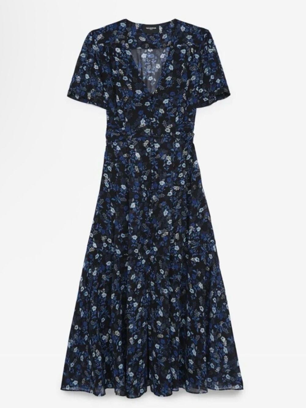The Kooples Long Dress With Floral Print & Silver Detail, Size Large (6-8)